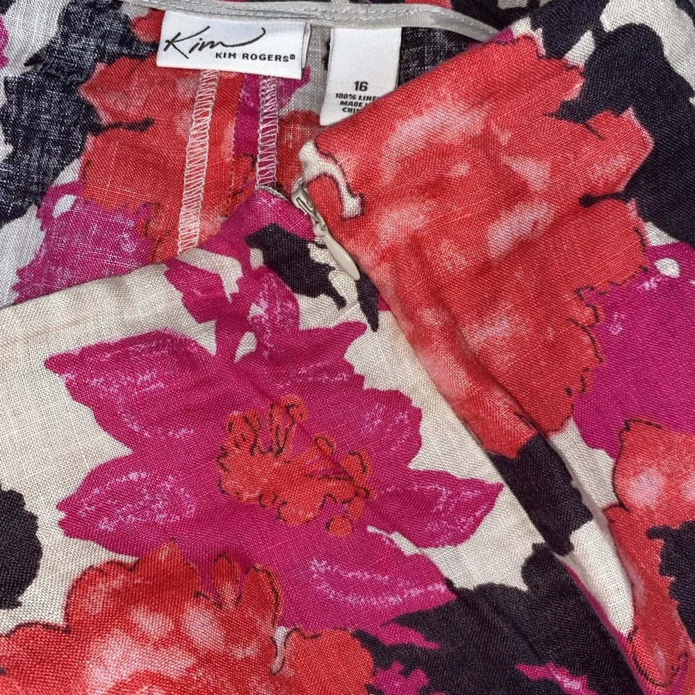 Kim Rogers Trumpet Skirt Women's 16 Multicolor Floral Linen Lagenlook Boho‎